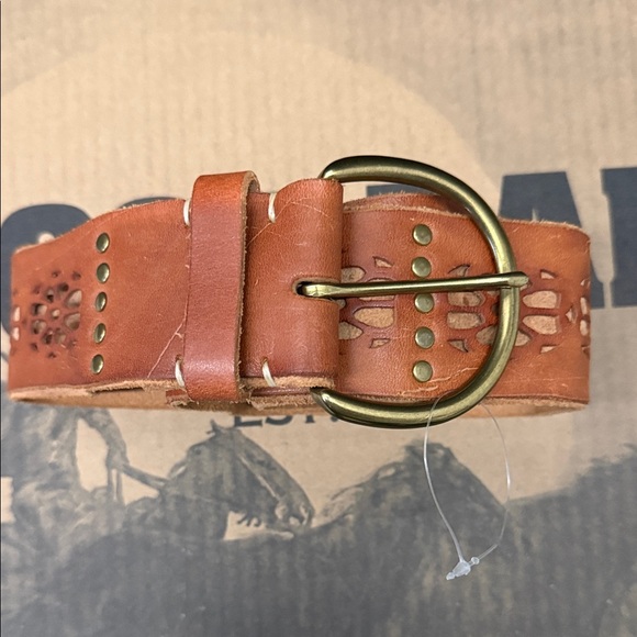 Accessories - Brown Leather Belt with Brass Buckle Large NWOT